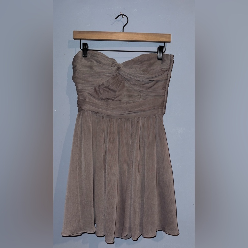 H&M Strapless Taupe Chiffon Dress Size 8